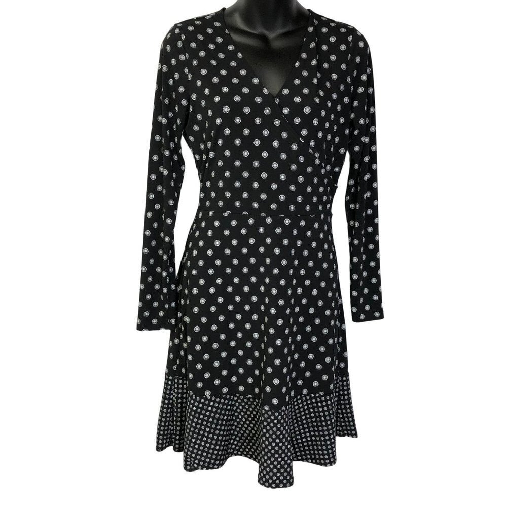 MICHAEL KORS BLACK & WHITE A LINE LONG SLEEVE DRESS XSM